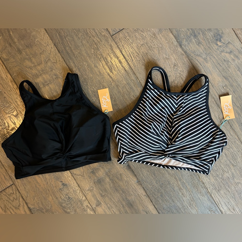 Kona Sol Women’s Longline Twist Bikini Tops Multi black and black Large